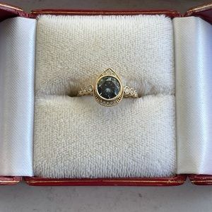 Midnight blue moissanite & diamond planchette ring